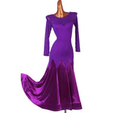 Two Piece Purple Ballroom Practice Dress with Long Sleeve Bodysuit with Mesh Panels and Long Skirt with Satin Gussets Pra903 in Stock