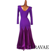 Two Piece Purple Ballroom Practice Dress with Long Sleeve Bodysuit with Mesh Panels and Long Skirt with Satin Gussets Pra903 in Stock