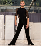 Senga Dancewear SHISPARE Black Tuck Out Style Latin Shirt with Loose Angle Cut Material Over Mesh Front and Sleeves M075 in Stock