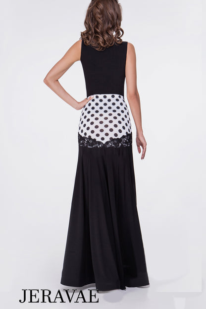 Black ballroom skirt with polka dots and matching shirt