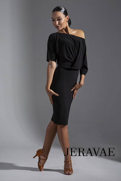 Half-Length Sleeve Latin Practice Dress with Slouchy Top and Back Slit in Skirt PRA 574