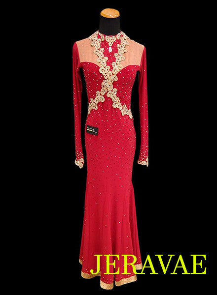 Royal Red and Gold Smooth Ballroom Dress SMO004 sz Medium
