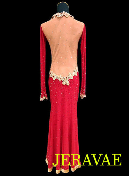 Royal Red and Gold Smooth Ballroom Dress SMO004 sz Medium