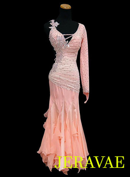 Light Orange Smooth Ballroom Dress With White Lace & Swarovski Crystals SMO035 sz Small SOLD