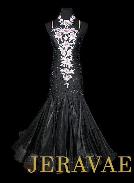 Swarovski stoned and lace covered black smooth ballroom dress 