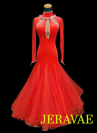 Red Velvet Ballroom Dress with Full Skirt Back Necklace Detail SMO037 sz Small