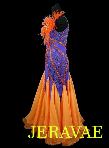 Orange and Purple American Smooth Dress With Feathers accent and Swarovski Stones SMO042 sz Large