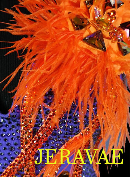 Orange and Purple American Smooth Dress With Feathers accent and Swarovski Stones SMO042 sz Large