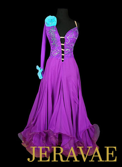 Purple and Blue Ballroom Dress with Open Back and Detachable Floats SMO046 sz Medium/Large