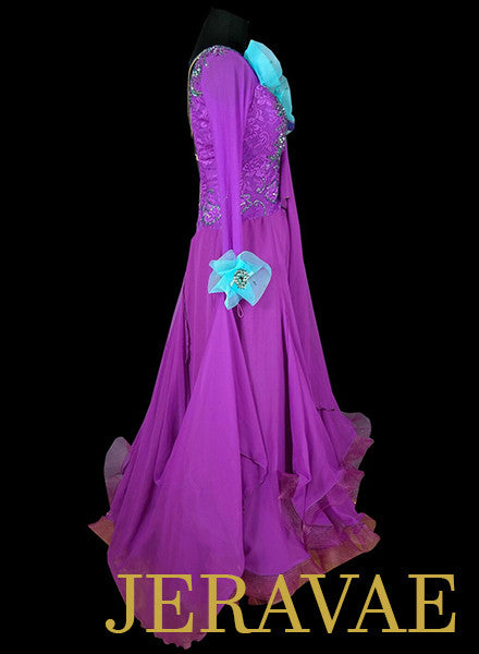 Purple and Blue Ballroom Dress with Open Back and Detachable Floats SMO046 sz Medium/Large