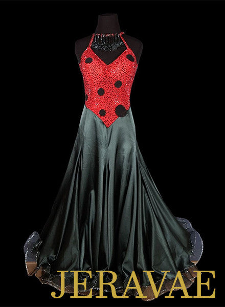 Red and Black Polka Dot Ballroom Dress With Necklace Detail SMO047 sz Small