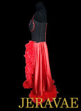 Red and Black Corset Ballroom Dress with Feathers and Slit Skirt SMO050 sz Medium