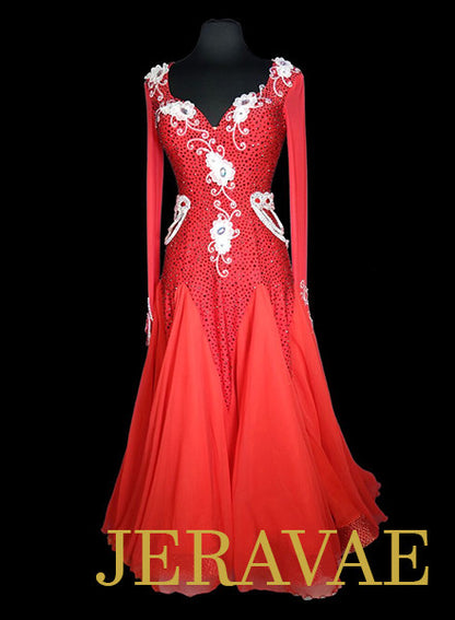 Red and White Ballroom Dress with Belt Heavy Swarovski Stoning SMO053 sz Medium