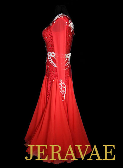 Red and White Ballroom Dress with Belt Heavy Swarovski Stoning SMO053 sz Medium
