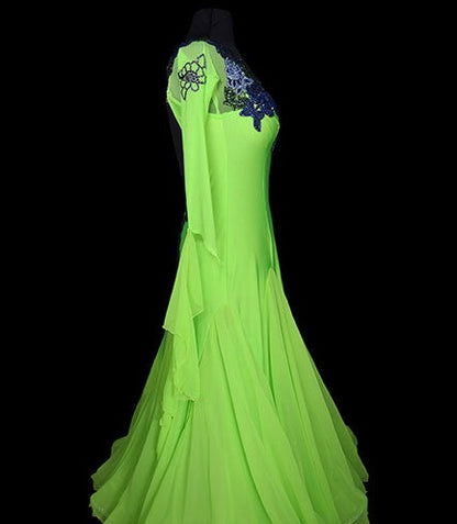 Neon Lime Green Ballroom Dress With Swarovski Stone Lace Detail SMO058 sz Large/X large