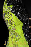 Tropical Lime Green and Black Smooth Ballroom Dress with Satin Skirt SMO059 sz Large