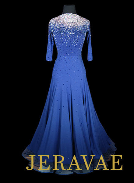 Chrisanne Clover Navy Blue Standard Ballroom Dress With Crystal AB Swarovski Stones XS Smo063