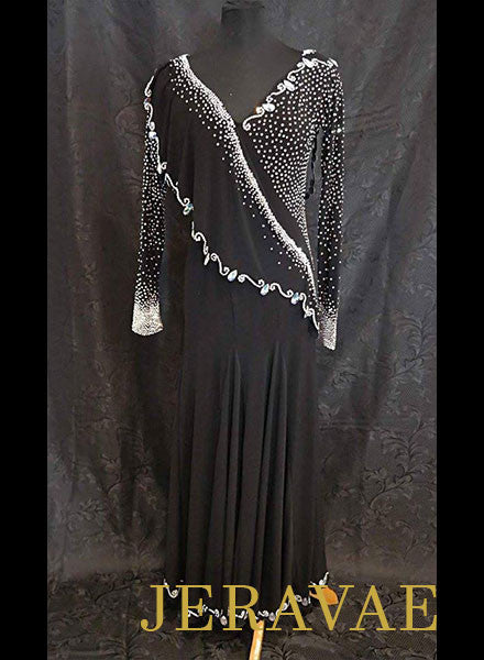 Crystal stoned covered black smooth ballroom dress