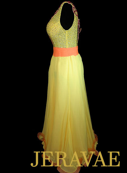 Yellow and Orange Smooth Dress with Lace and Swarovski Stones Size S/M SMO076