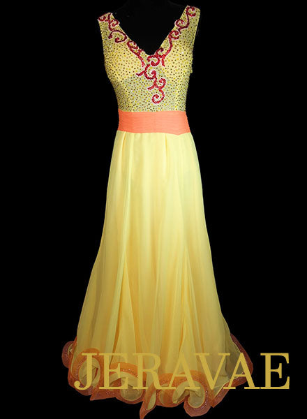 Yellow and Orange Smooth Dress with Lace and Swarovski Stones Size S/M SMO076