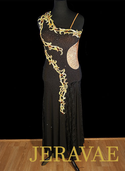 Swarovski stone covered black smooth dress with gold lace