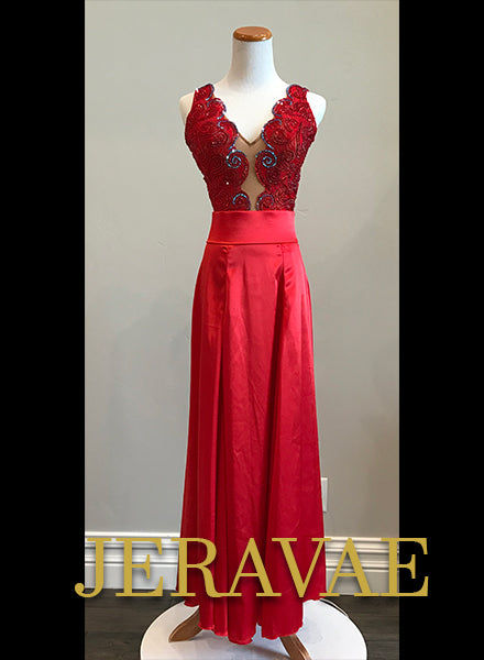 Red Scroll Satin Ballroom Smooth Dress Size SM SMO094