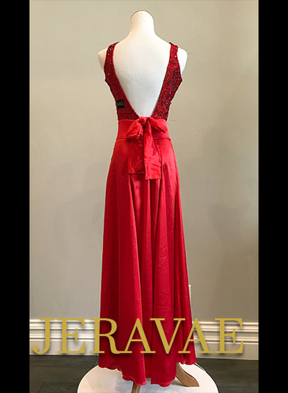 Red Scroll Satin Ballroom Smooth Dress Size SM SMO094