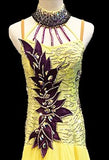 Sunshine Yellow Smooth Ballroom Dress with Purple Accents and Halter Collar  SZ L Smo210