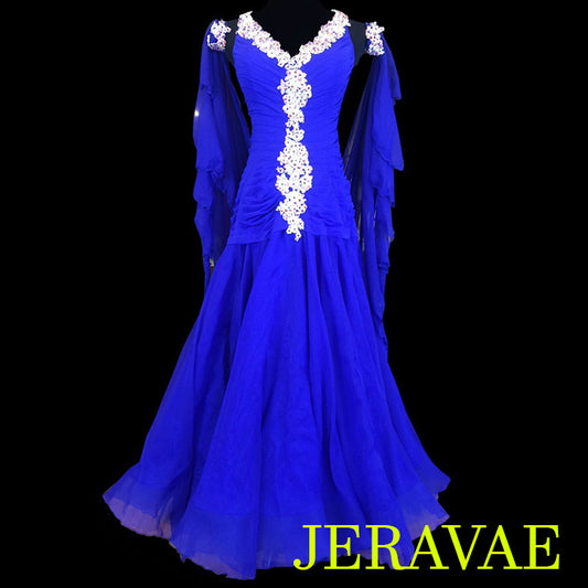 Royal Blue Ballroom Standard Dress White Lace & Rouched Bodice SMO062 sz Large SOLD