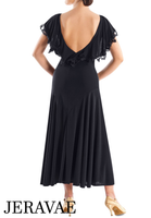 Victoria Blitz Taormina Black Ballroom Practice Dress with V-Neck and Back with a Frilled Layer and Lace Trim and Side Slit in Skirt Pra748 In Stock