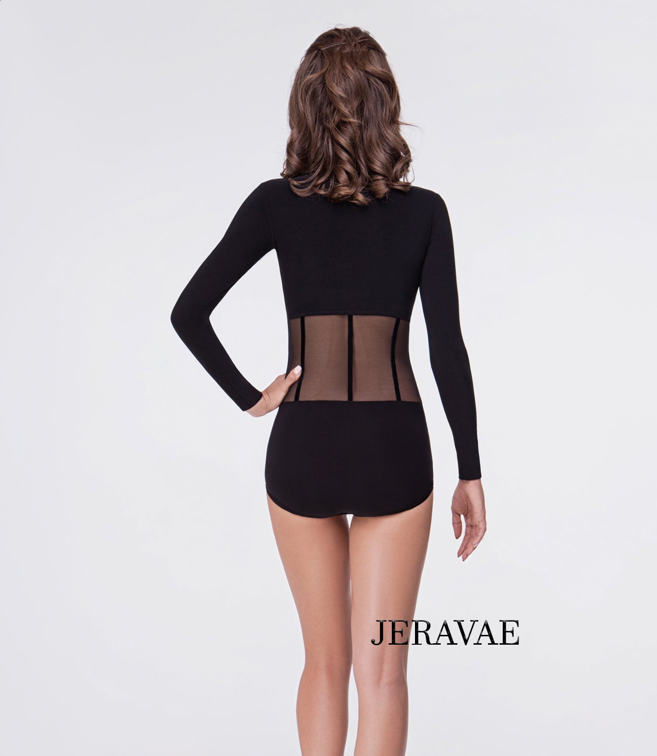 Soft Mesh Corset Style Ballroom Or Latin Bodysuit Practice Top with Long Sleeves and High Collar PRA 548