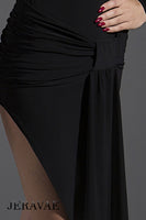 Black Latin Practice Skirt with Rouched 'Bow" Detail and Long Side Pra602