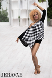 Senga Dancewear TONDERO Black and White Checkered Practice Top with Asymmetrical Neckline and One Sash Sleeve Pra969 in Stock