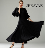 Ballroom Practice Dress with Loose Ruffle Sleeves, V-Neckline in Back and Illusion Neckline in Front, and Belt with Floral Detail Available in Red or Black Pra792 In Stock