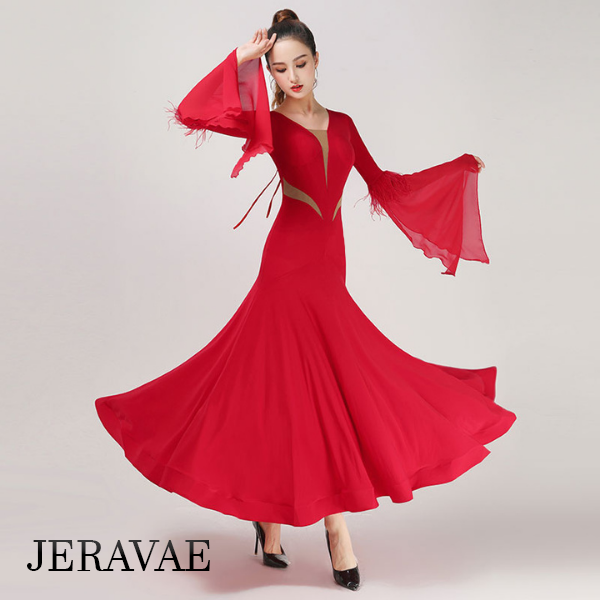 red ballroom practice dress with sleeve floats