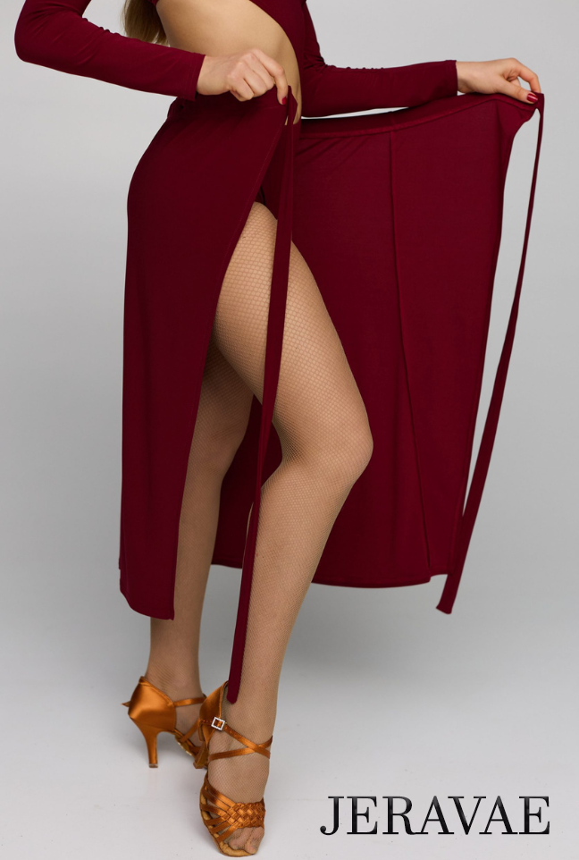 Deep Red Latin Practice Skirt with Tie Straps PRA 821_sale