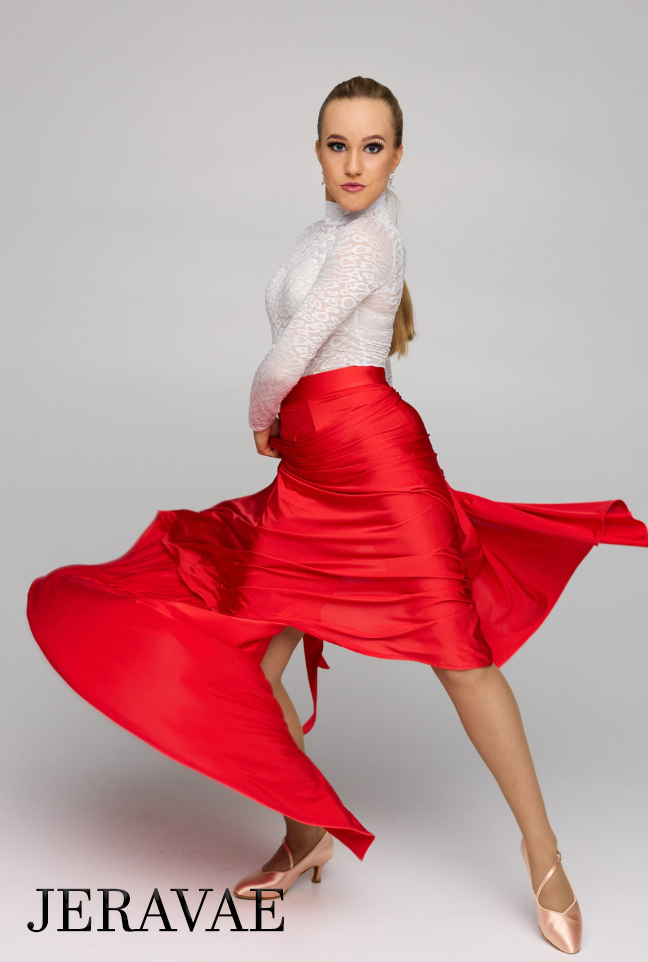 Long Red Ballroom/Tango Practice Skirt with Tie Detail and Soft Hem PRA 824
