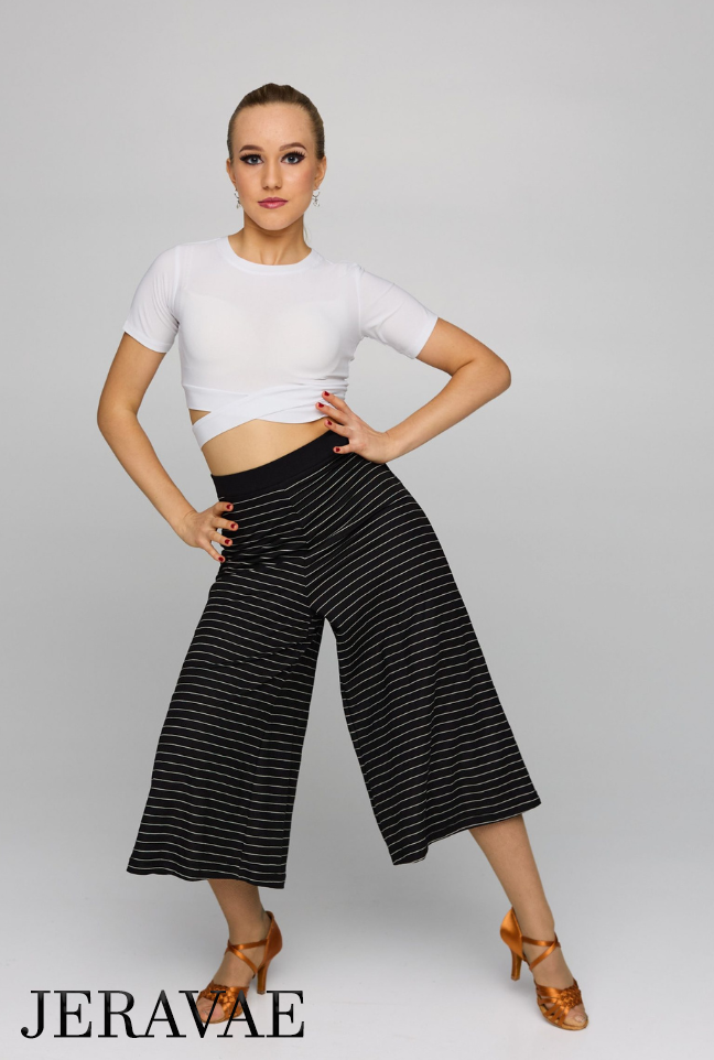 black and white stripe wide crop pants