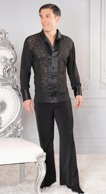 Men's Loose Soft Collar Embroidery Latin Shirt with Snap Closure MS25