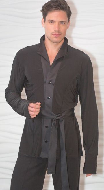 Men's Snap Closure Kimono Latin Shirt with Attached Sash MS27
