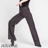 Men's Black Latin or American Smooth Dance Pants with White Pinstripe Available with or Without Belt Loops MP5 In Stock