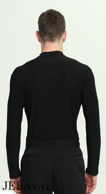 Men's Black Long Sleeve Latin or Rhythm Tuck Out Style Shirt with Mock Turtle Neck M056 in Stock
