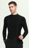 Men's Black Long Sleeve Latin or Rhythm Tuck Out Style Shirt with Mock Turtle Neck and Mesh Accents M056 In Stock