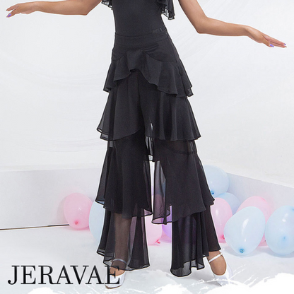 black dance pants with tiered ruffles