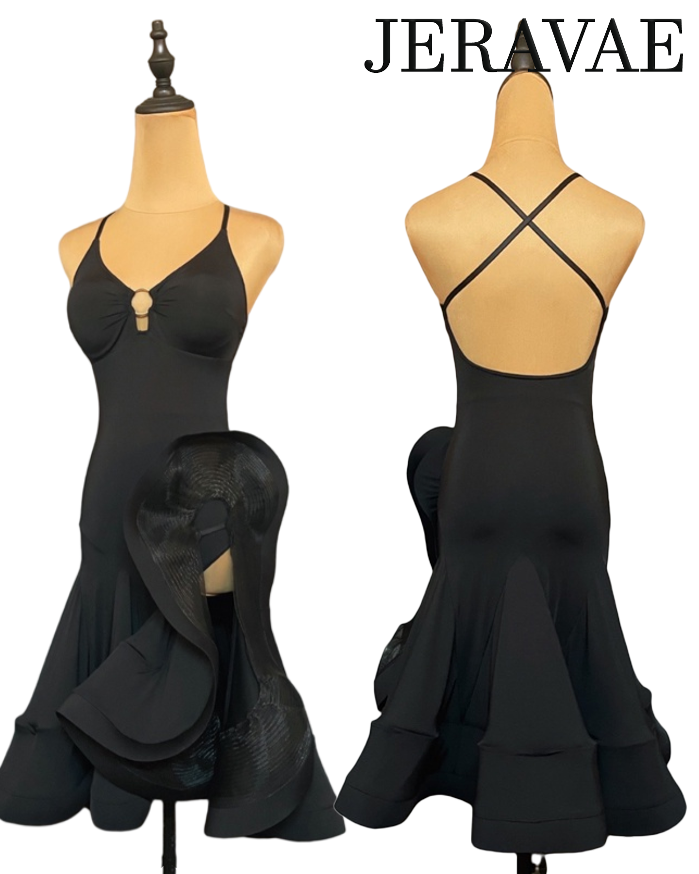 Sexy Sleeveless Black Latin Practice Dress with Open Back, Horsehair Hem, and High Slit on Side PRA 812 in Stock