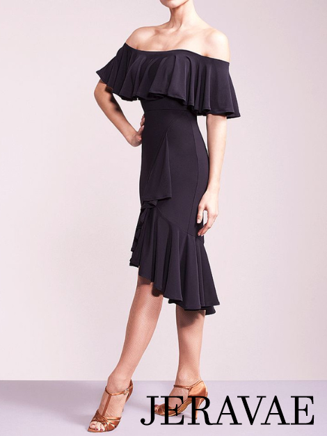 Black Latin practice skirt with ruffle sash