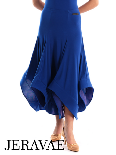 Victoria Blitz Long Ballroom Practice Skirt with Panel Design, Elastic Waistband, and Wrapped Horsehair Hem Available in Royal Blue and Black AVOLA Pra717 In Stock