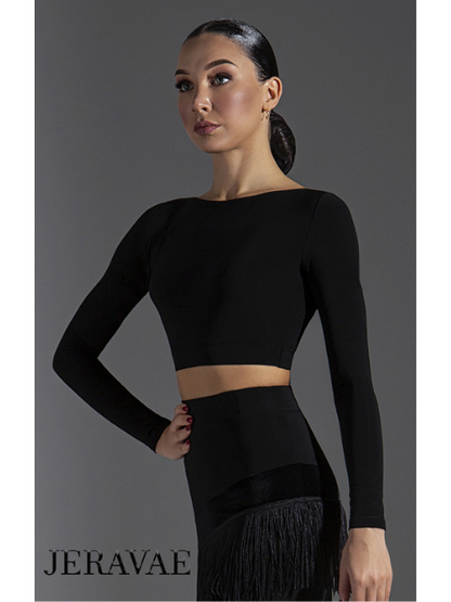 Simple Practice Crop Top for Ballroom or Latin with Long Sleeves and High Neck PRA 603