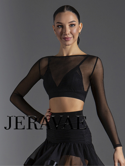 Long Sleeve Mesh Practice Top for Ballroom, Smooth, Latin or Rhythm (Bralet Not Included) PRA 578