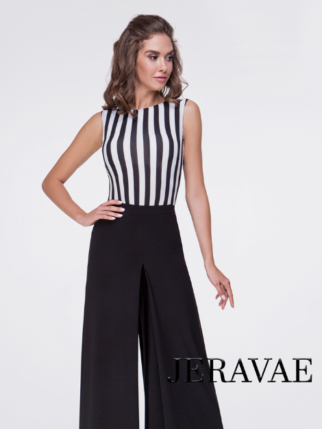 Sleeveless Black and White Vertical Stripe Bodysuit Top PRA 555_sale